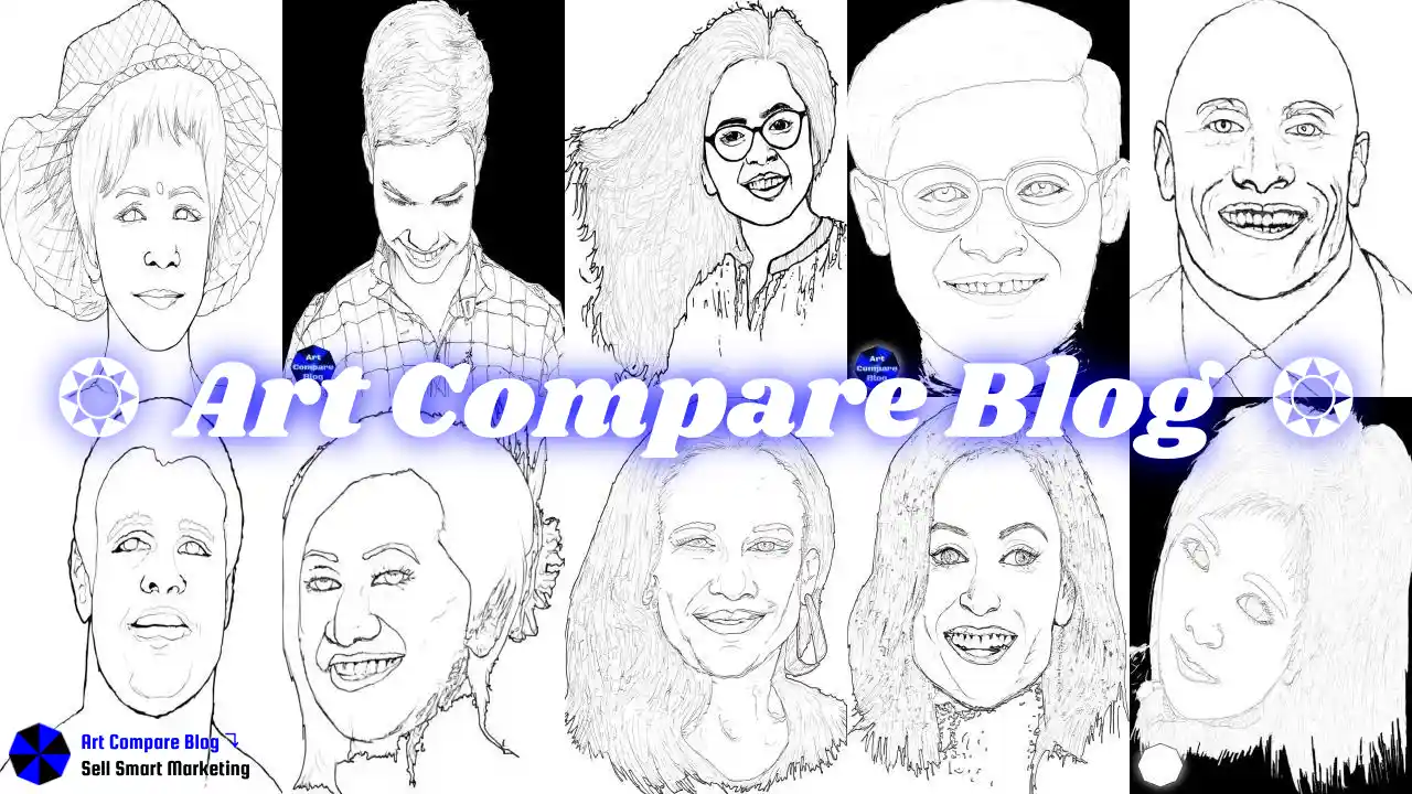 Blue Pen Portrait Artworks-Outline